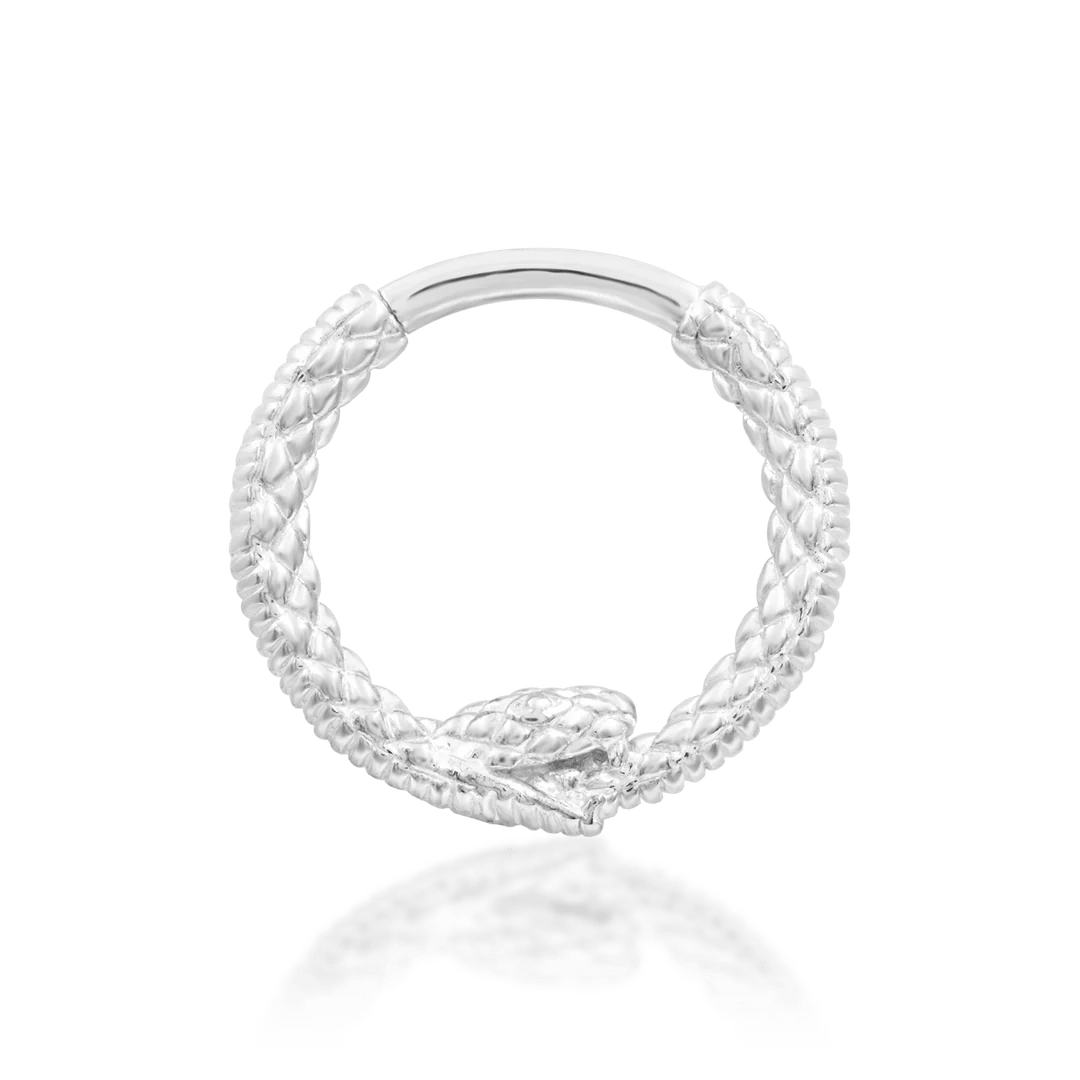 Ouroboros – Coiled Serpent – 14K Gold Seamless Ring - piercing - zone.com