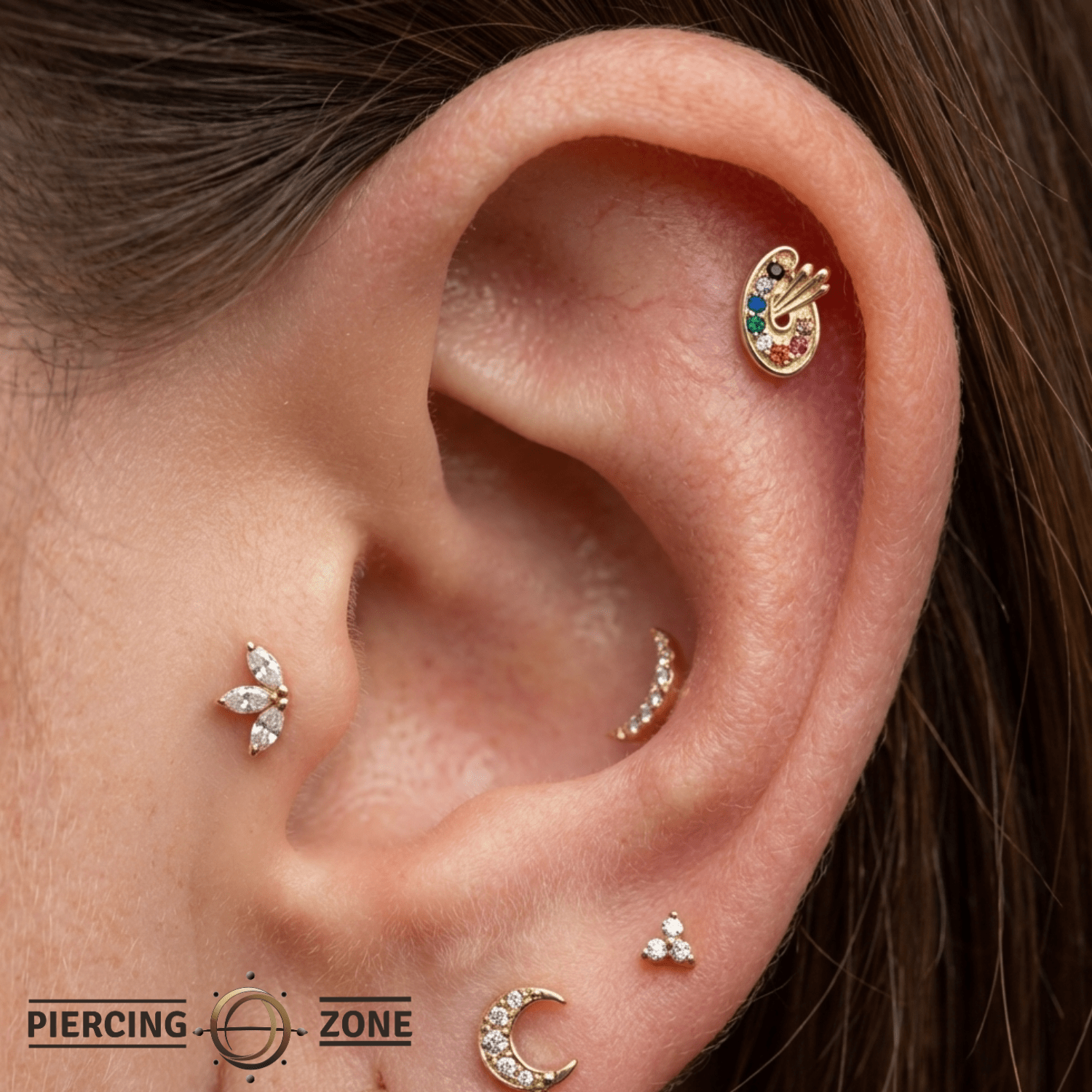 Paint Palette – 14K Gold Threadless/Threaded End - piercing - zone.com