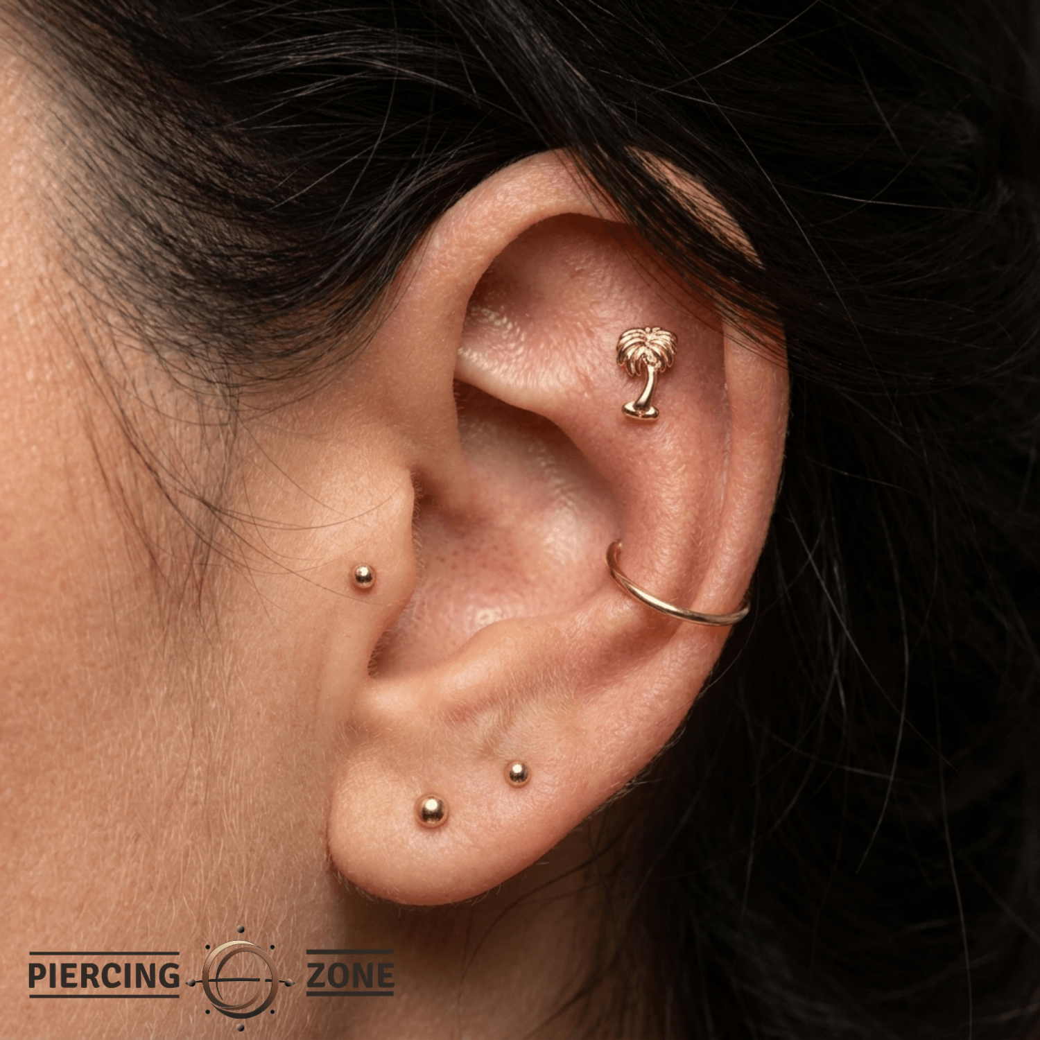 Palm Tree - 14K Gold Threadless/Threaded End - piercing - zone.com