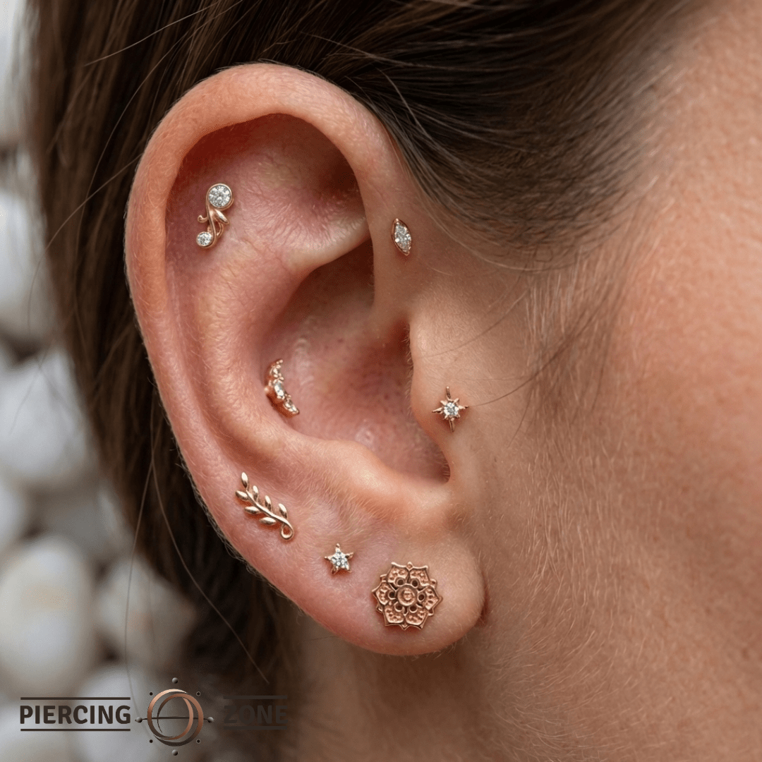 Paragon – CZ Leaf Design – 14K Gold Threadless End - piercing - zone.com