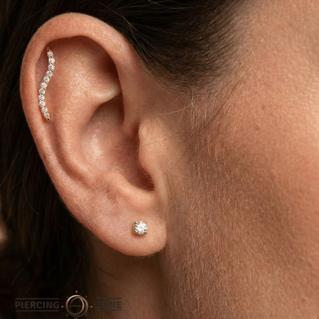 Path With Gems – 14K/18K Gold Linear Multi - Stone Threadless End - piercing - zone.com