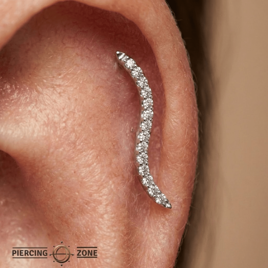 Path With Gems – 14K/18K Gold Linear Multi - Stone Threadless End - piercing - zone.com