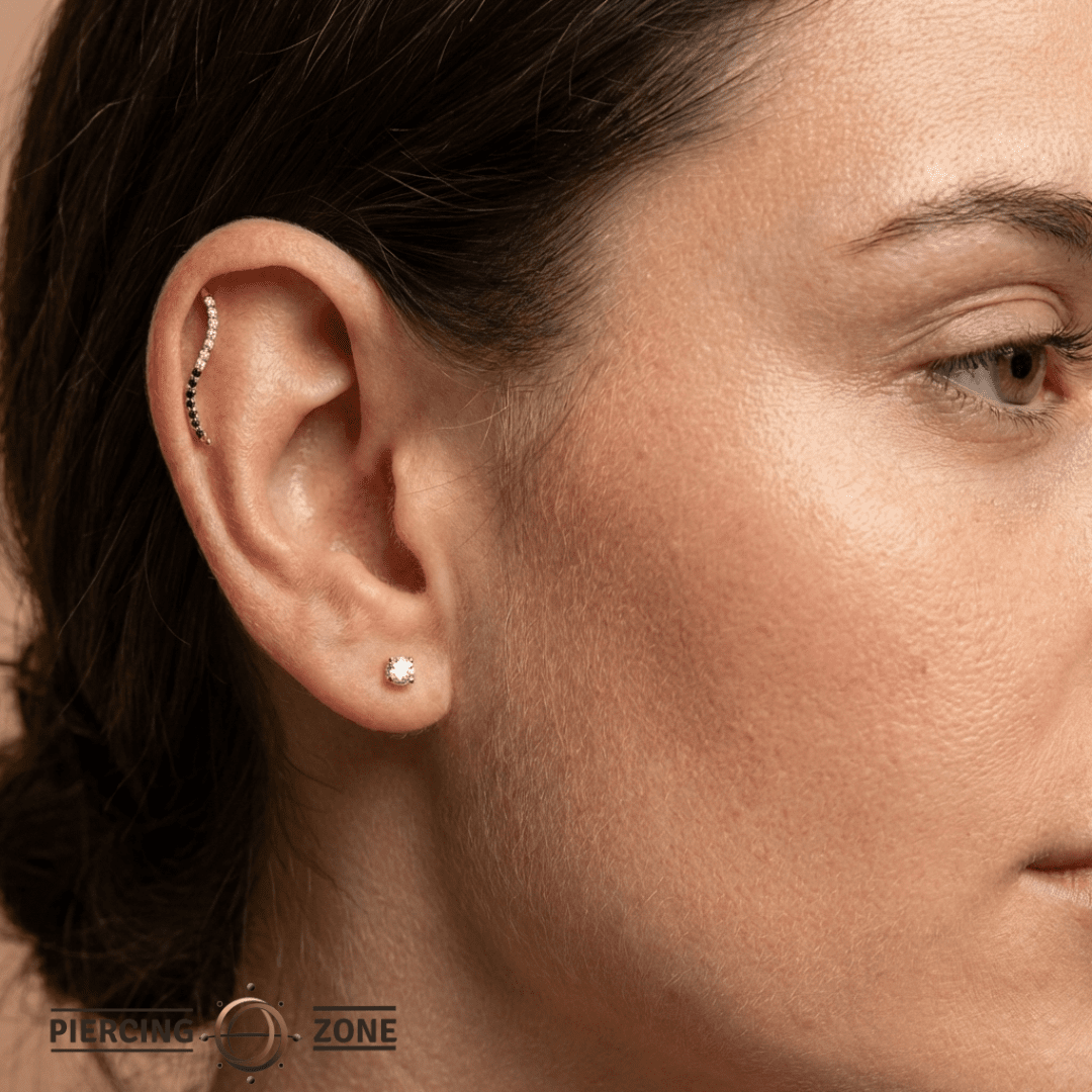 Path With Gems Half and Half – 14K Gold Threadless/Threaded End - piercing - zone.com