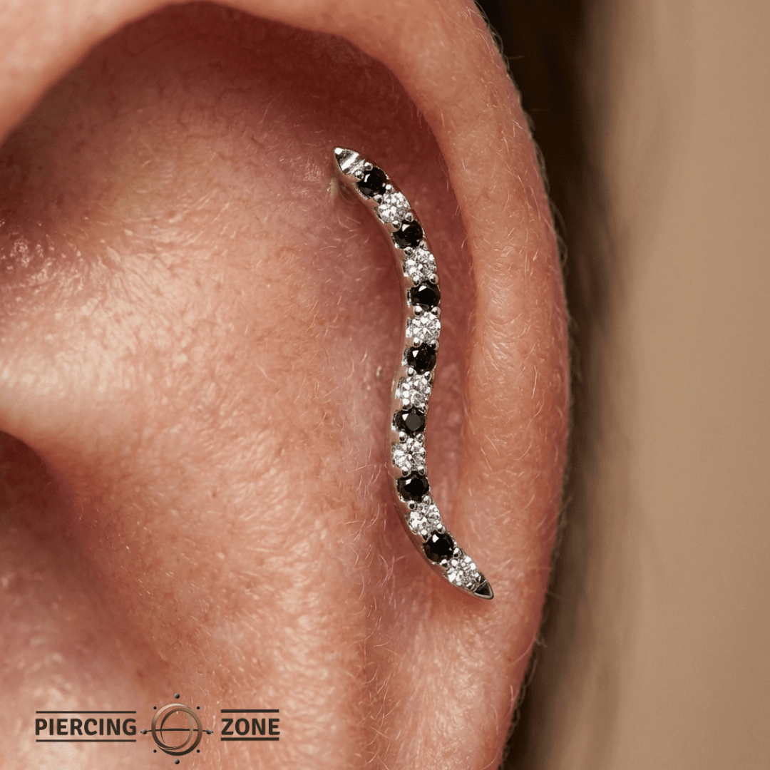 Path With Gems Zebra – 14K Gold Threadless/Threaded End - piercing - zone.com