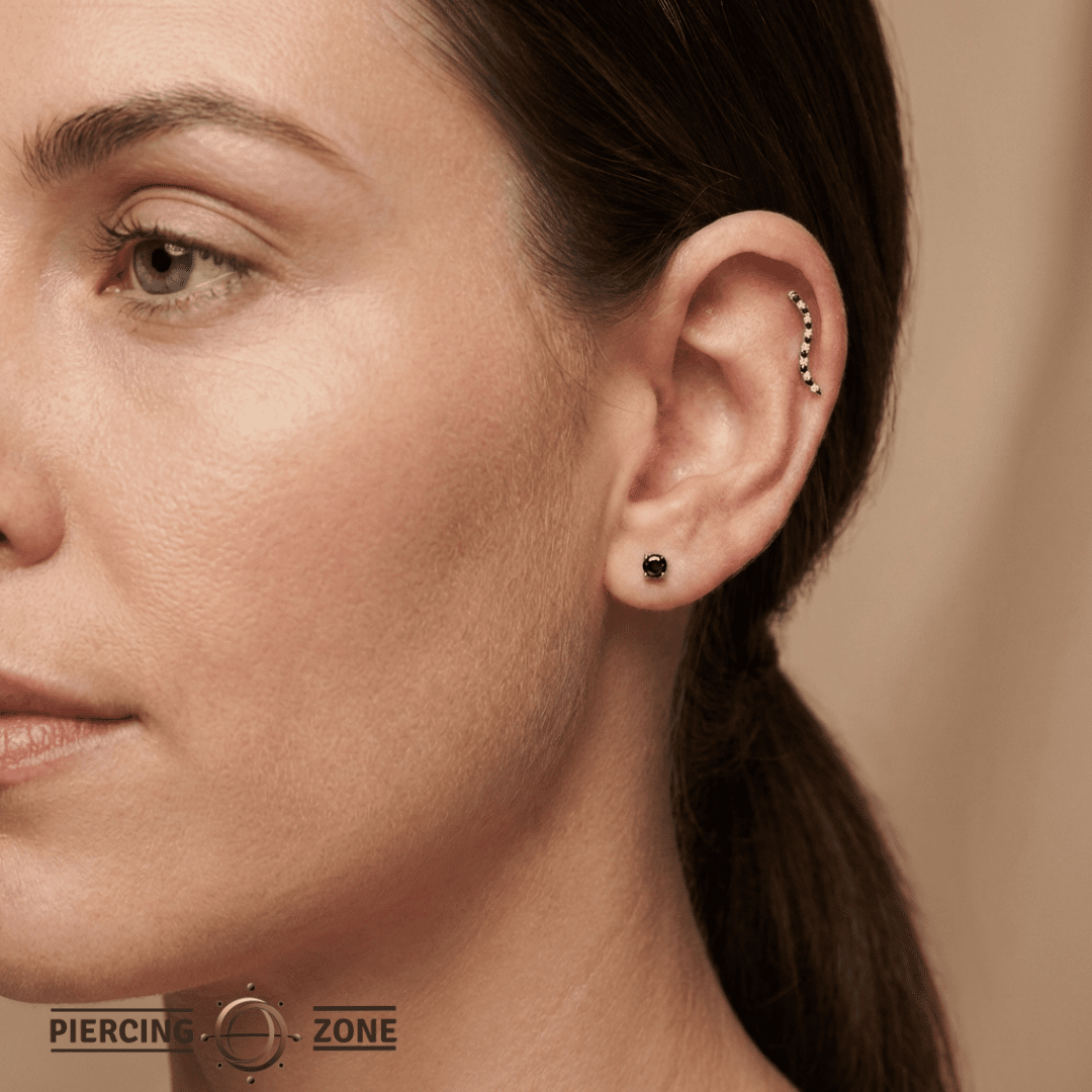 Path With Gems Zebra – 14K Gold Threadless/Threaded End - piercing - zone.com