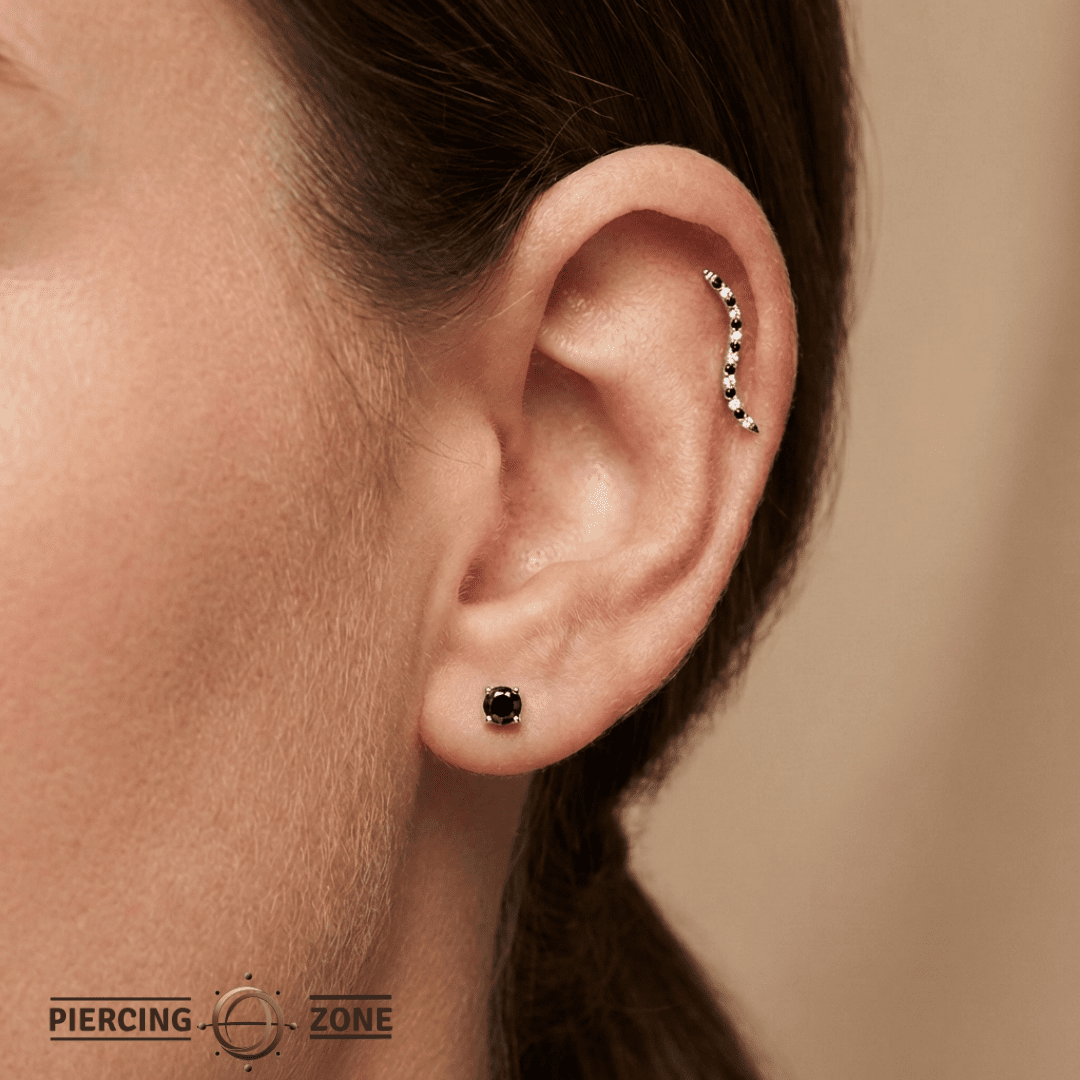 Path With Gems Zebra – 14K Gold Threadless/Threaded End - piercing - zone.com