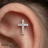 Pave Cross Pin - 14K Gold Gem Cross Threadless End - piercing - zone.com