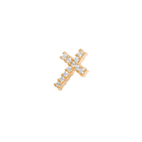 Pave Cross Pin - 14K Gold Gem Cross Threadless End - piercing - zone.com