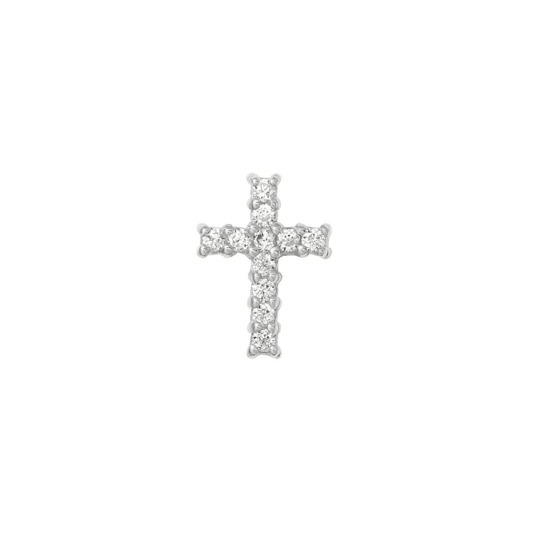 Pave Cross Pin - 14K Gold Gem Cross Threadless End - piercing - zone.com