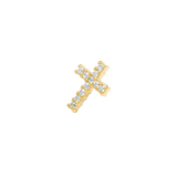 Pave Cross Pin - 14K Gold Gem Cross Threadless End - piercing - zone.com