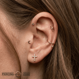 Pave Cross Pin - 14K Gold Gem Cross Threadless End - piercing - zone.com