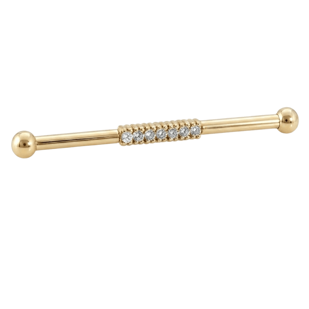 Pavé Line - 14K Gold Gem Straight Barbell - piercing - zone.com