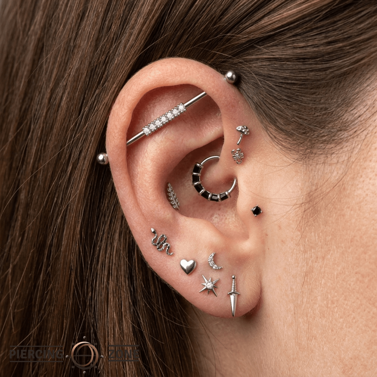 Pavé Line - 14K Gold Gem Straight Barbell - piercing - zone.com