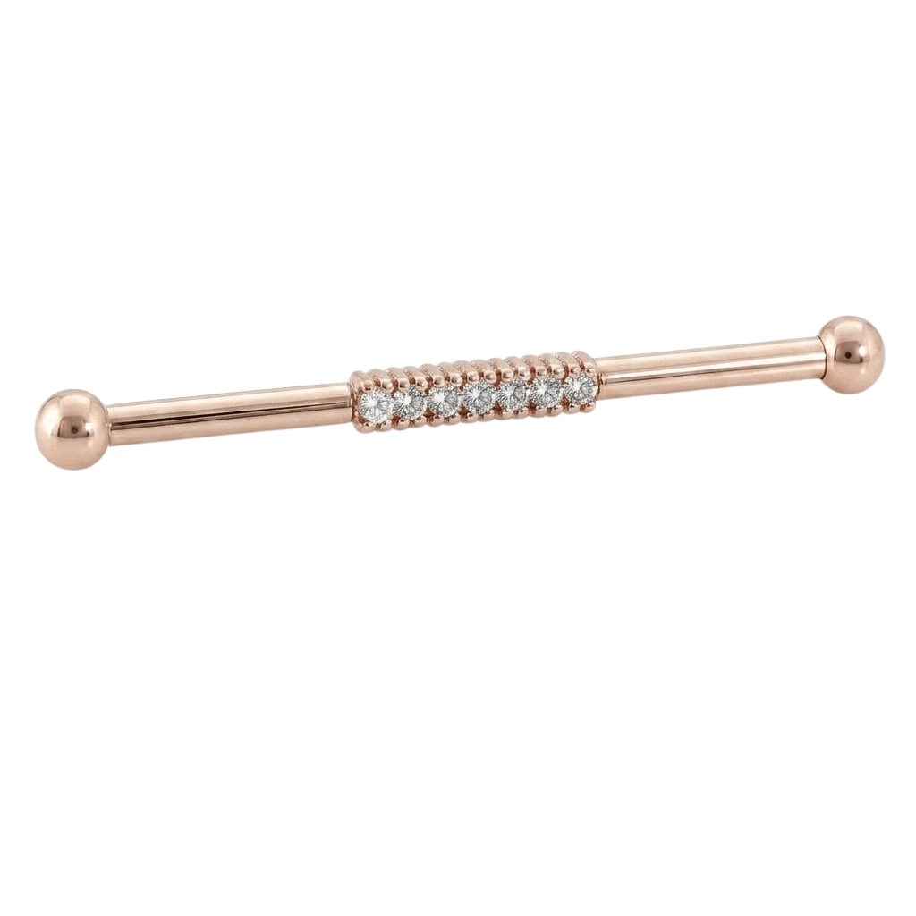 Pavé Line - 14K Gold Gem Straight Barbell - piercing - zone.com