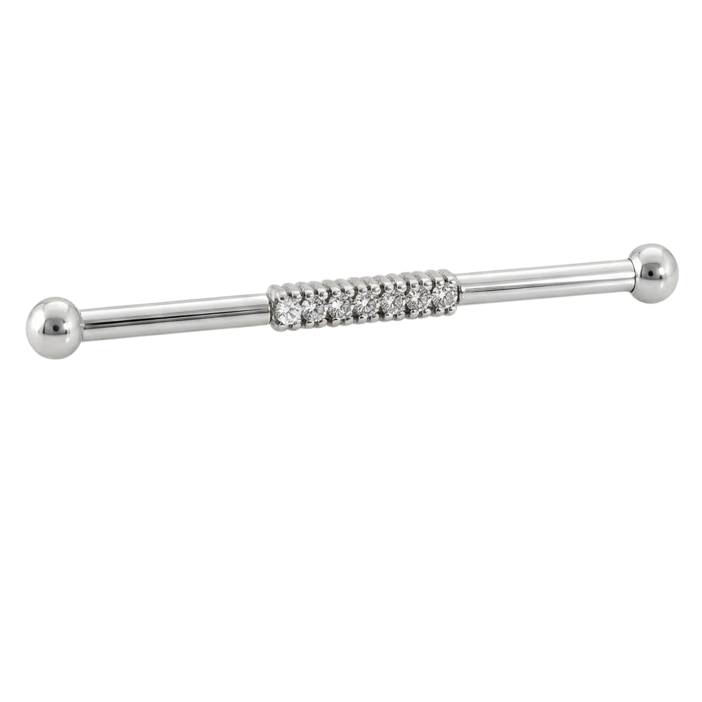 Pavé Line - 14K Gold Gem Straight Barbell - piercing - zone.com