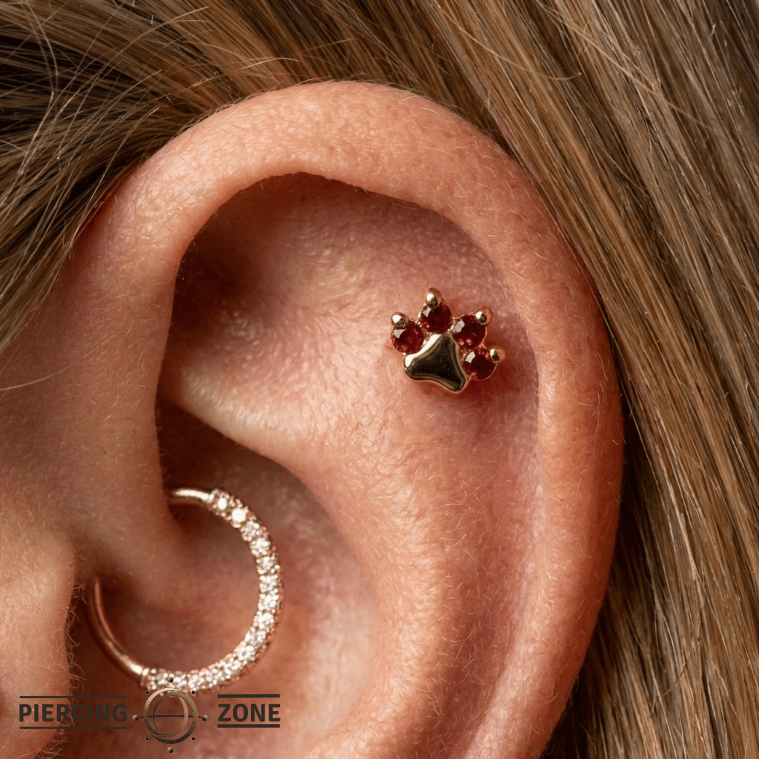 Paw Print - 18K Gold Genuine Gem Threadless/Threaded End - piercing-zone.com