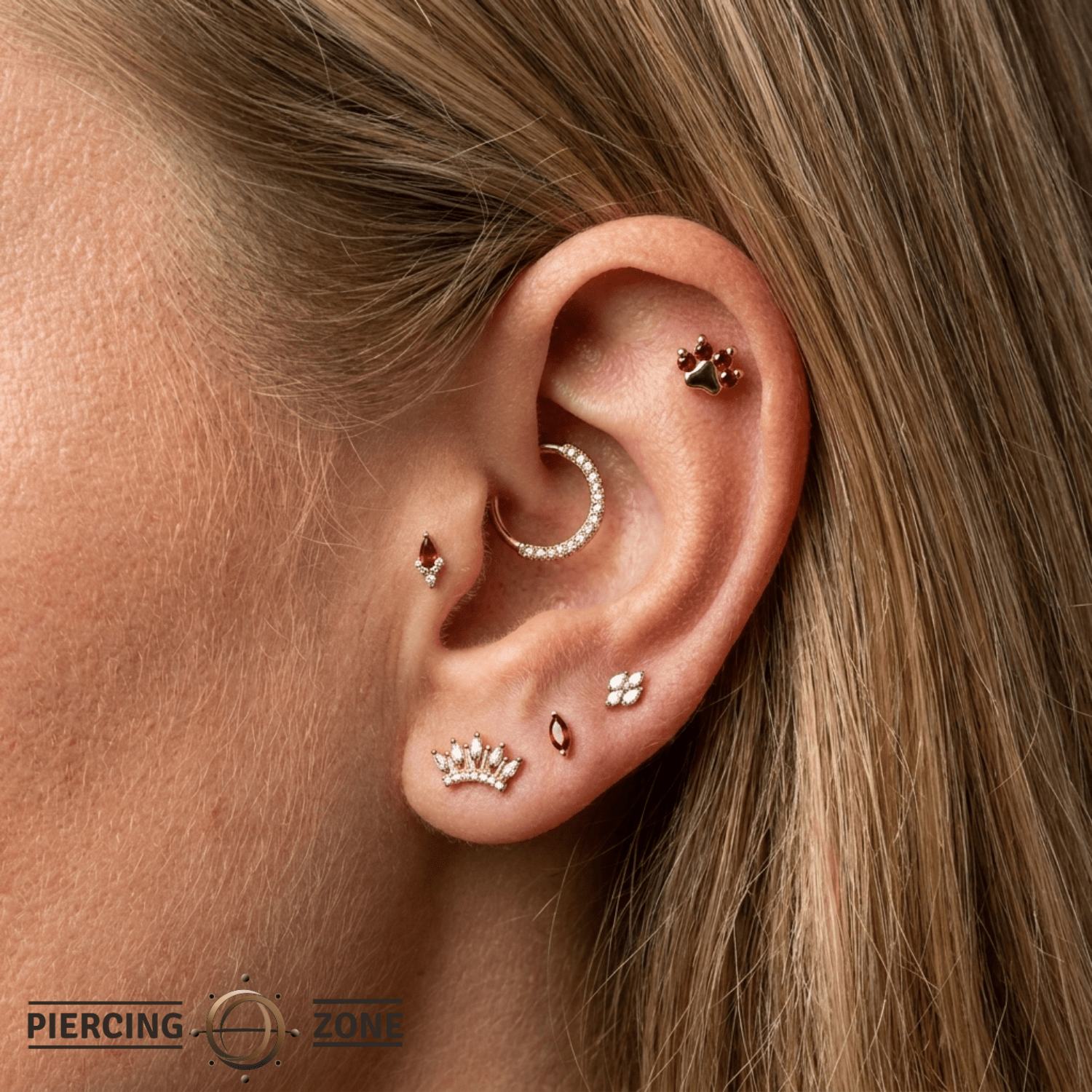 Paw Print - 18K Gold Genuine Gem Threadless/Threaded End - piercing-zone.com
