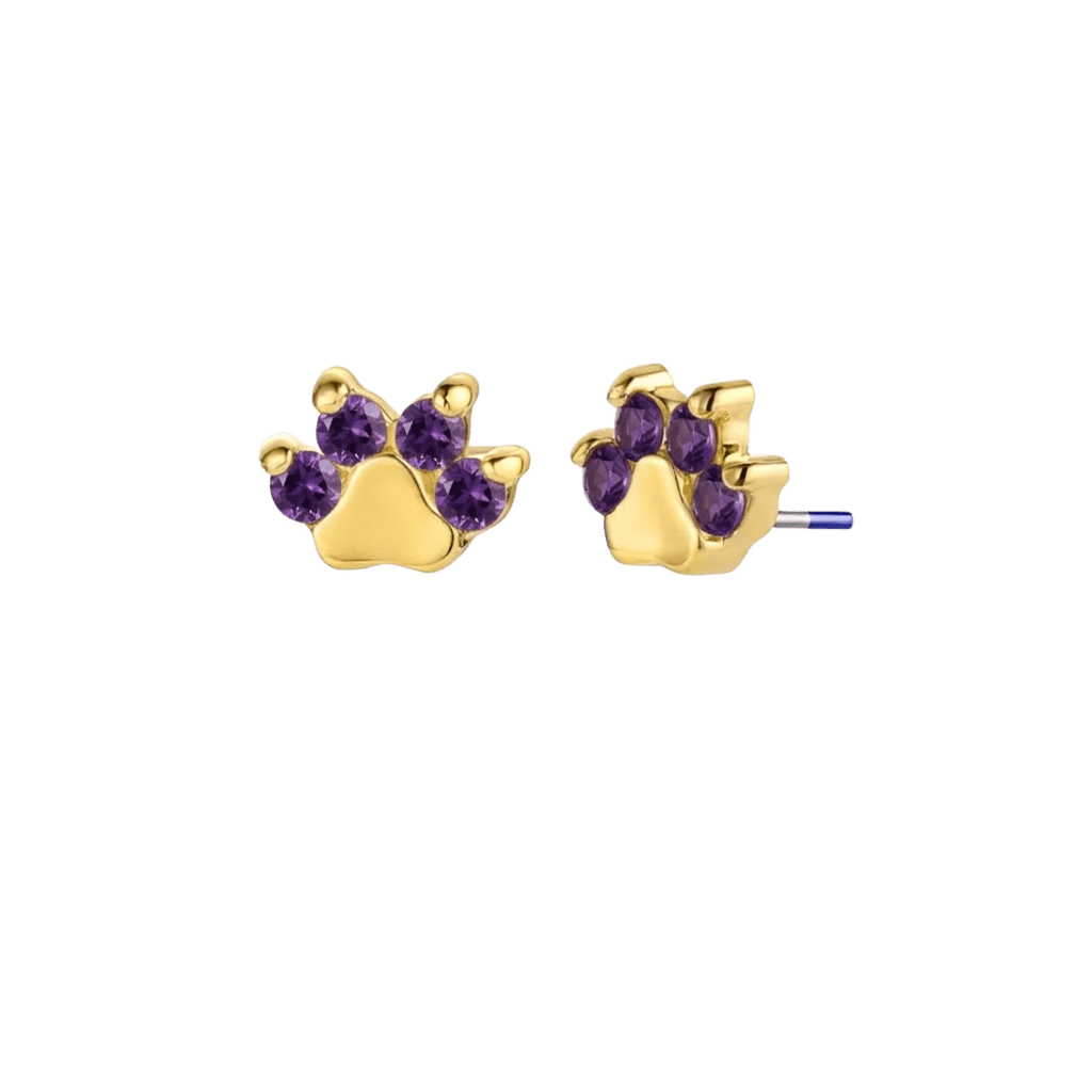 Paw Print - 18K Gold Genuine Gem Threadless/Threaded End - piercing-zone.com