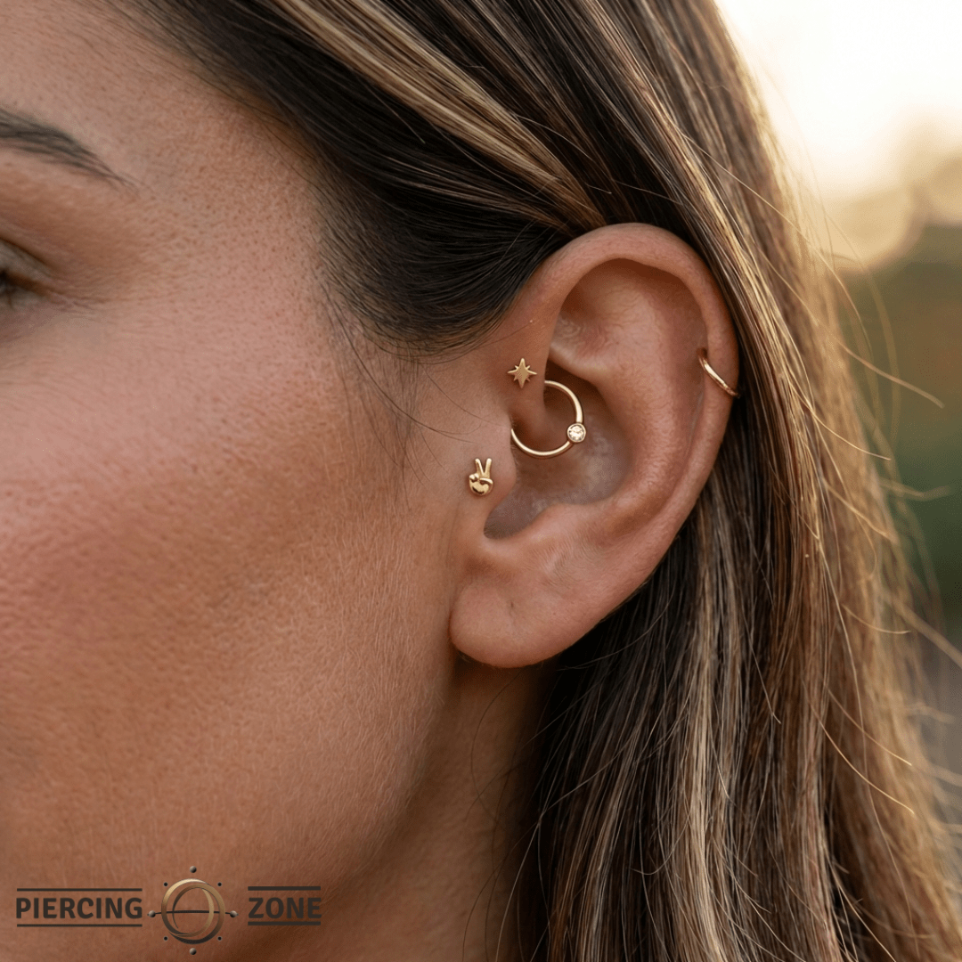 Peace Sign Emoji – 14K Gold Threadless/Threaded End - piercing - zone.com