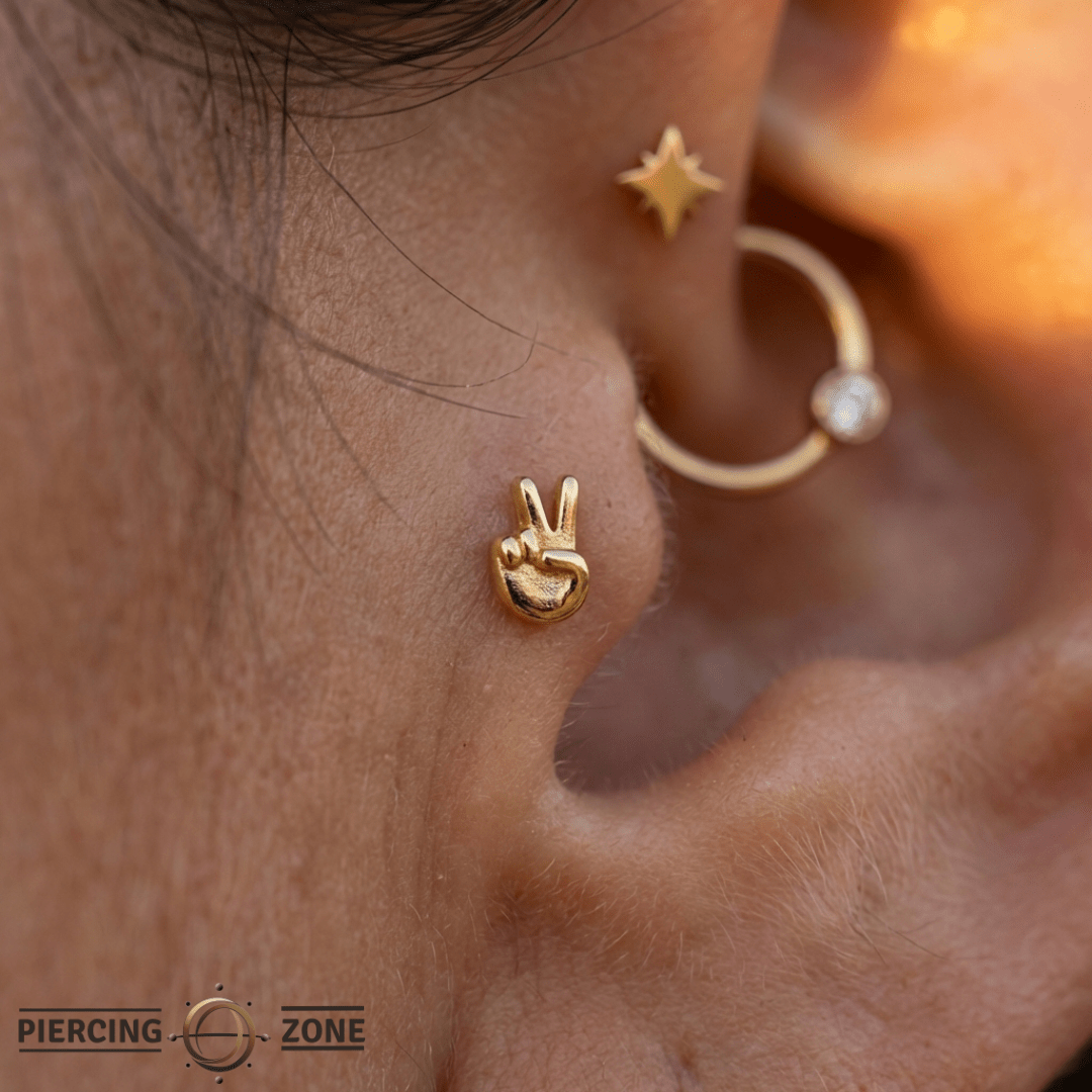 Peace Sign Emoji – 14K Gold Threadless/Threaded End - piercing - zone.com