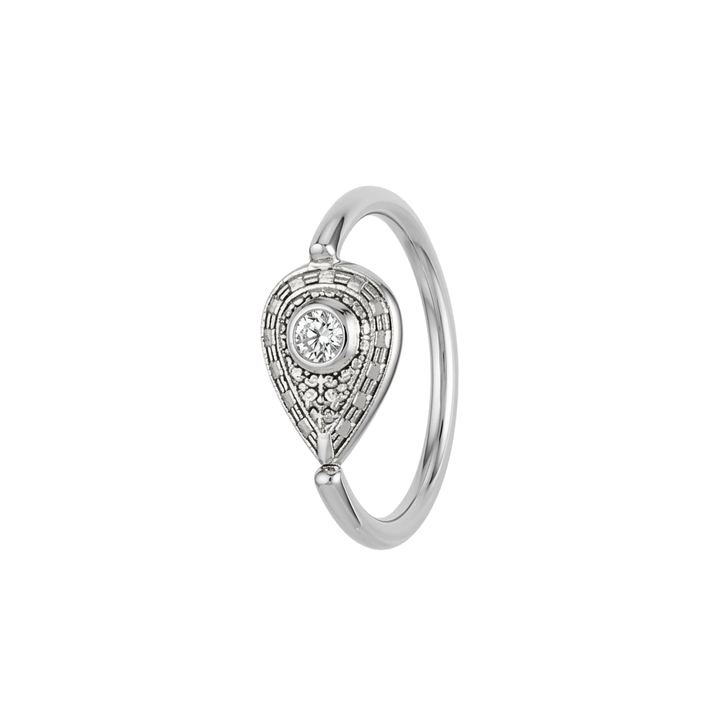 Pear Relic - 14K Gold Pear Stone Fixed Bead Ring - piercing - zone.com