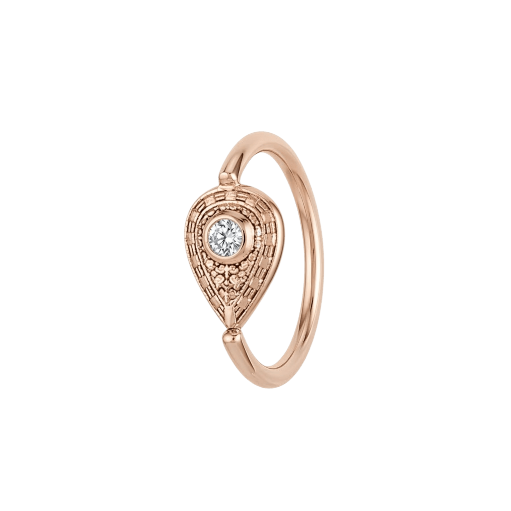 Pear Relic - 14K Gold Pear Stone Fixed Bead Ring - piercing - zone.com