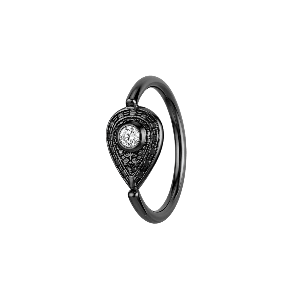 Pear Relic - 14K Gold Pear Stone Fixed Bead Ring - piercing - zone.com