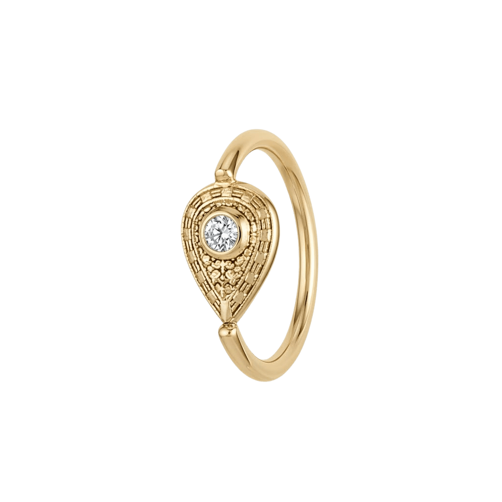 Pear Relic - 14K Gold Pear Stone Fixed Bead Ring - piercing - zone.com