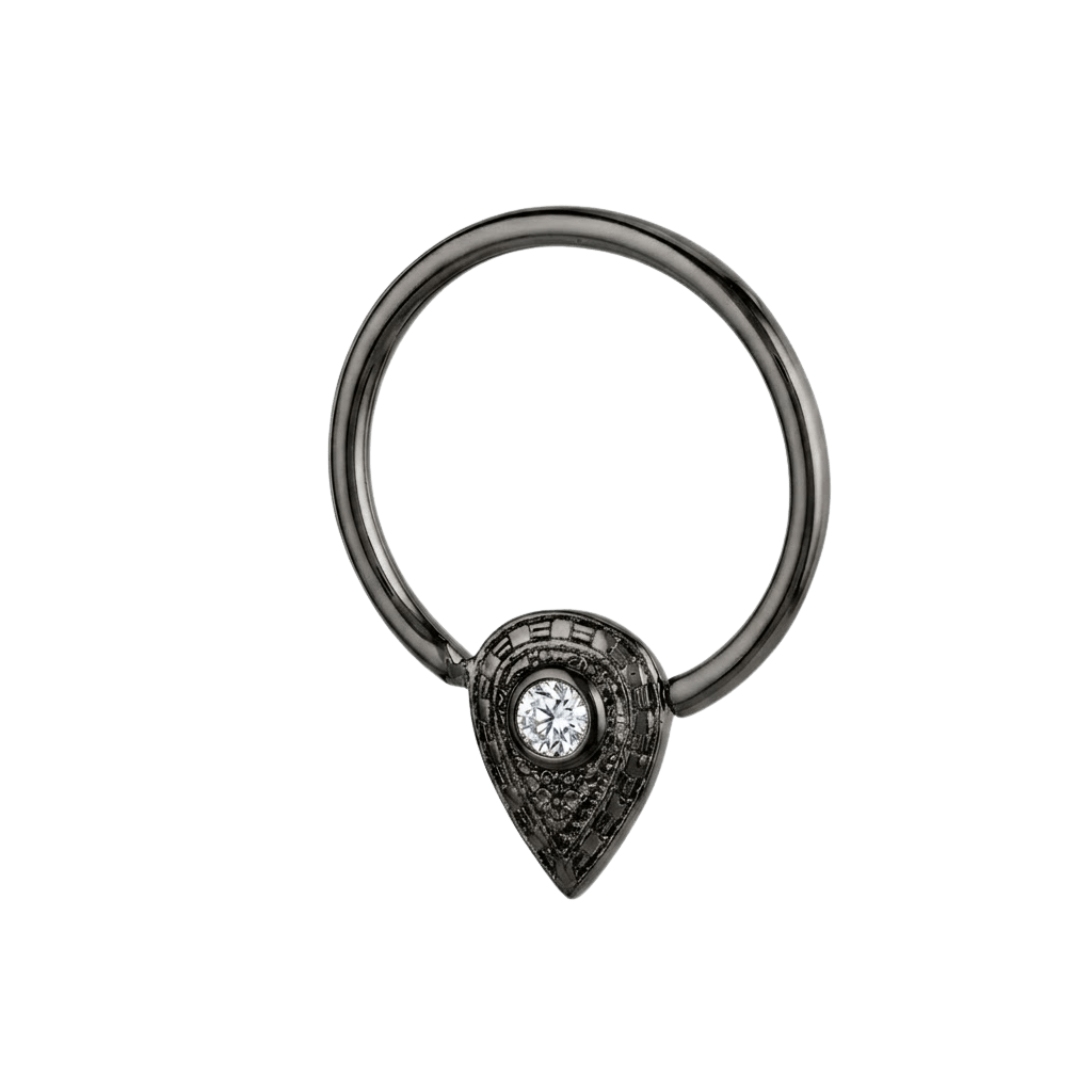 Pear Relic - 14K Gold Pear Stone Fixed Bead Ring - piercing - zone.com