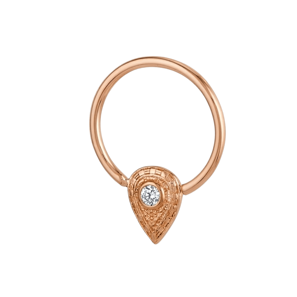 Pear Relic - 14K Gold Pear Stone Fixed Bead Ring - piercing - zone.com