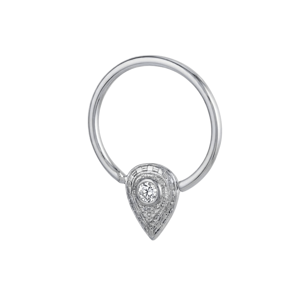 Pear Relic - 14K Gold Pear Stone Fixed Bead Ring - piercing - zone.com