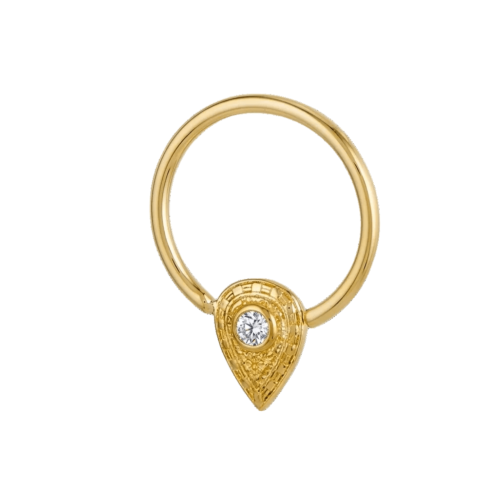 Pear Relic - 14K Gold Pear Stone Fixed Bead Ring - piercing - zone.com