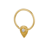 Pear Relic - 14K Gold Pear Stone Fixed Bead Ring - piercing - zone.com
