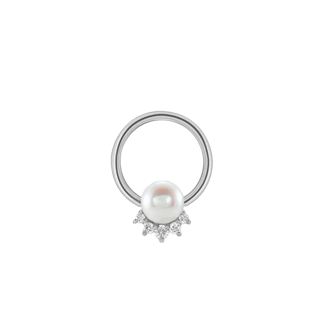Pearl Star Seamless Ring – 14K Gold Radiant Pearl & Gem Constellation - piercing - zone.com