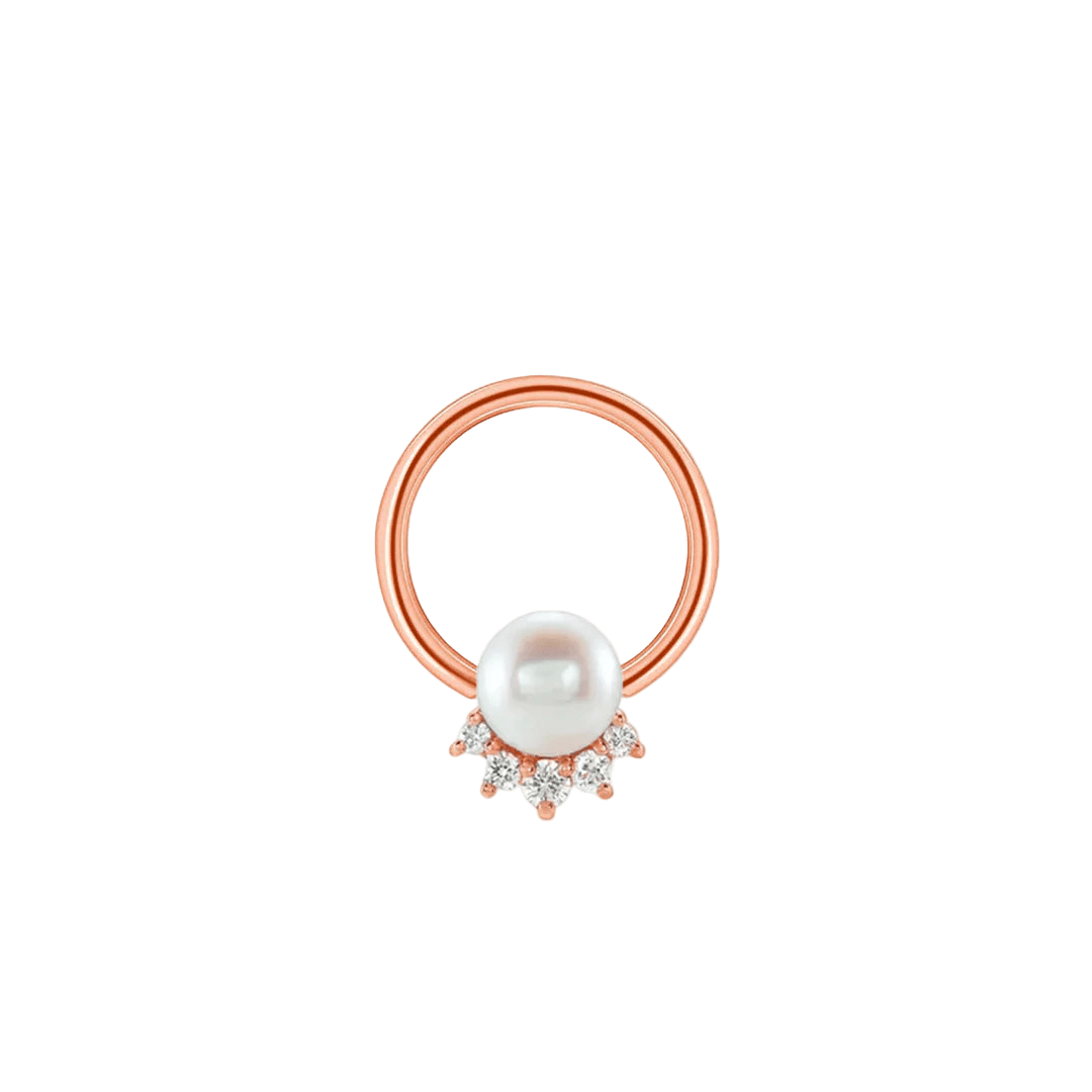 Pearl Star Seamless Ring – 14K Gold Radiant Pearl & Gem Constellation - piercing - zone.com