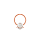 Pearl Star Seamless Ring – 14K Gold Radiant Pearl & Gem Constellation - piercing - zone.com