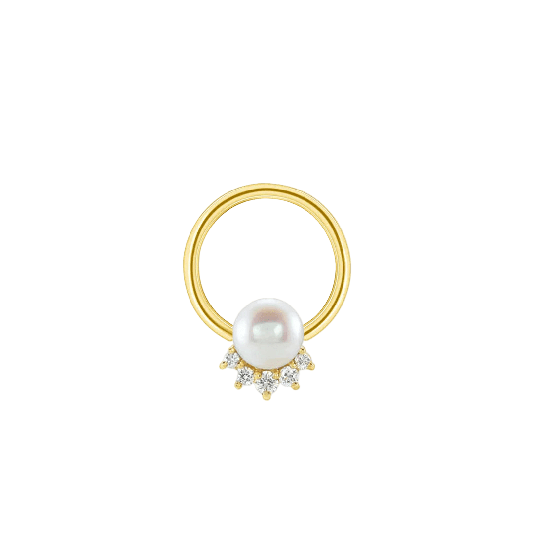Pearl Star Seamless Ring – 14K Gold Radiant Pearl & Gem Constellation - piercing - zone.com