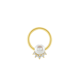 Pearl Star Seamless Ring – 14K Gold Radiant Pearl & Gem Constellation - piercing - zone.com