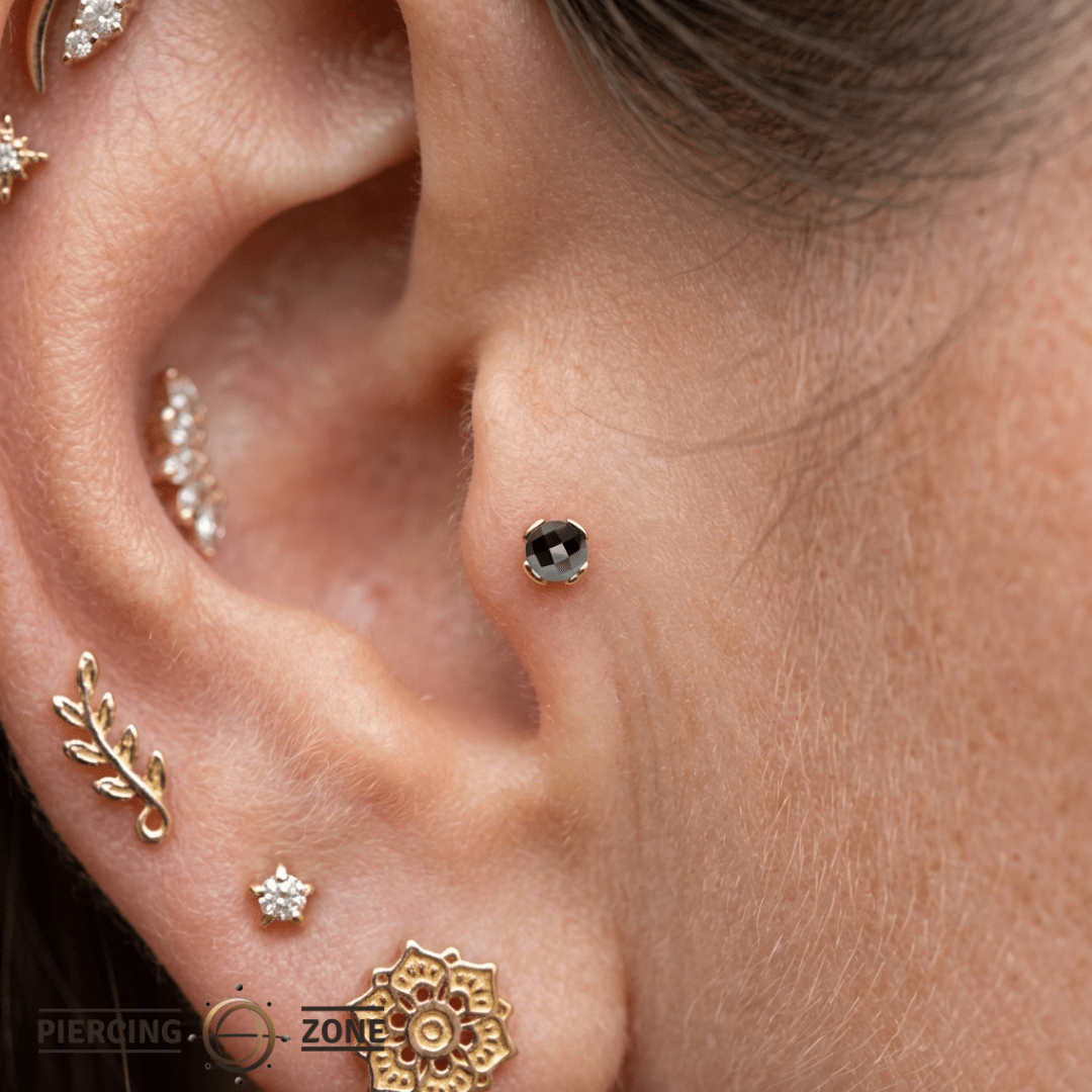 Peekaboo – Black Spinel Glow – 14K Gold Threadless End - piercing - zone.com