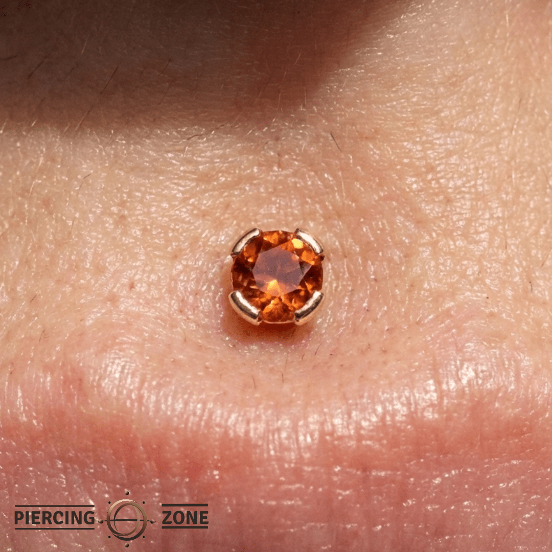 Peekaboo – Orange Garnet – 14K Gold Threadless End - piercing - zone.com