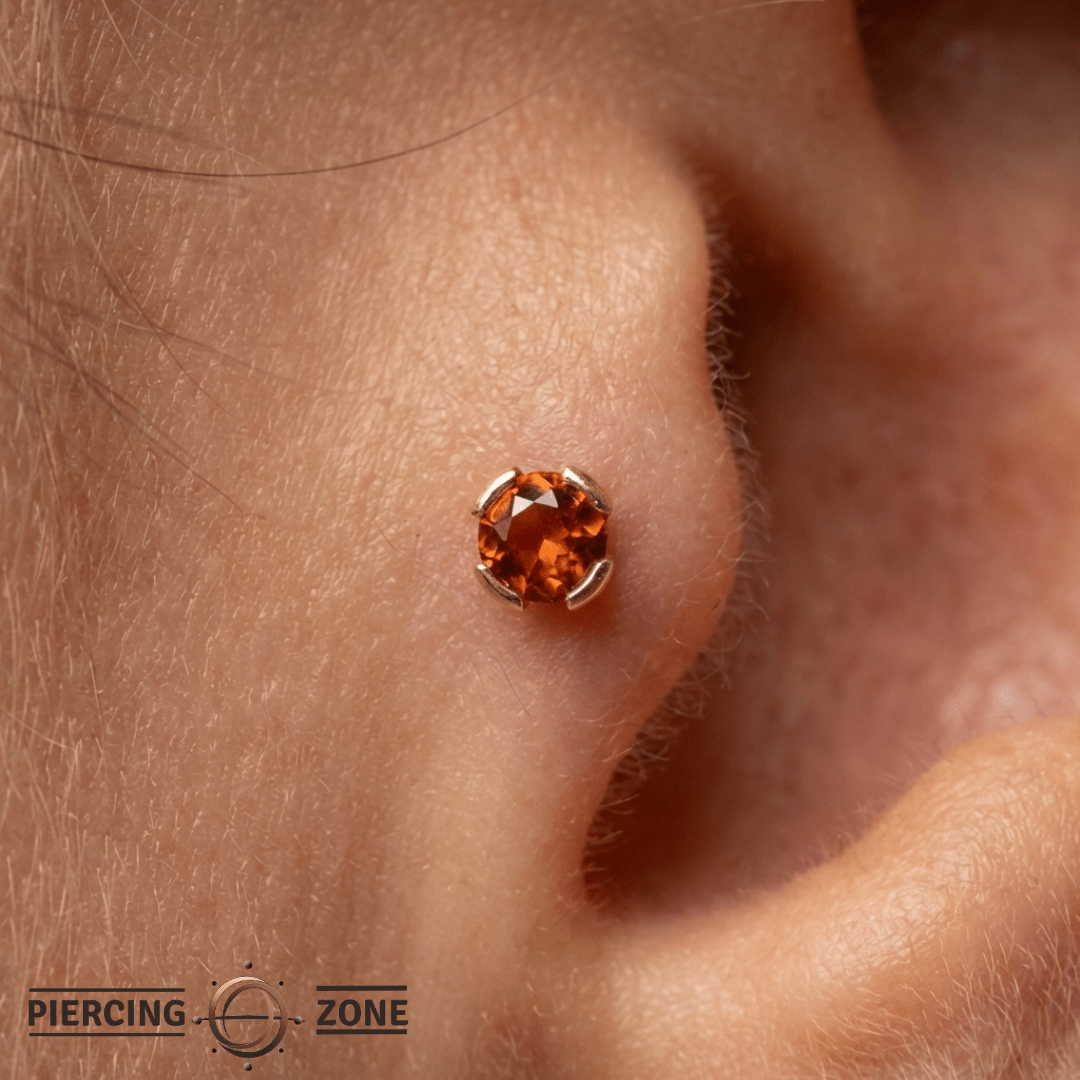 Peekaboo – Orange Garnet – 14K Gold Threadless End - piercing - zone.com
