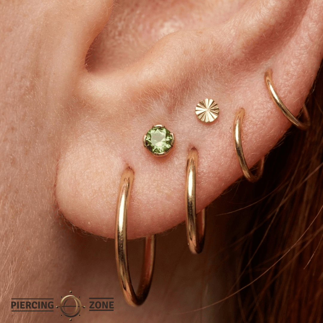 Peekaboo – Peridot – 14K Gold Threadless End - piercing - zone.com
