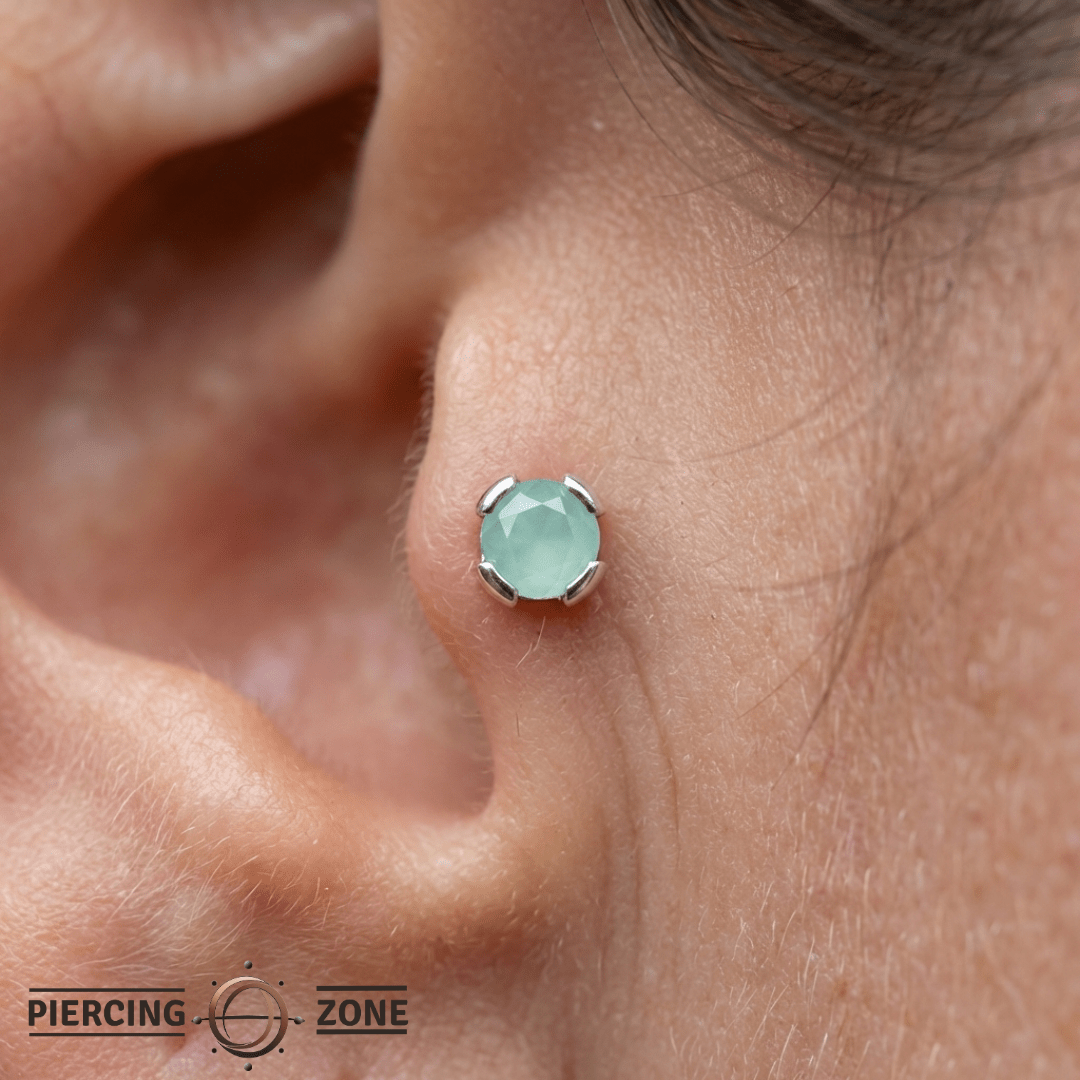 Peekaboo – Sandblasted Aquamarine – 14K Gold Threadless End - piercing - zone.com