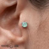 Peekaboo – Sandblasted Aquamarine – 14K Gold Threadless End - piercing - zone.com