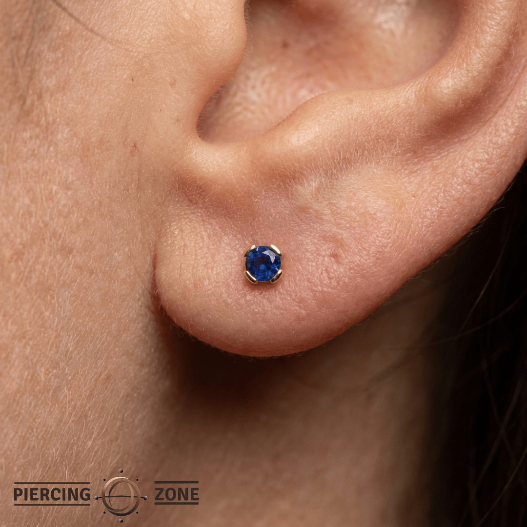 Peekaboo – Sandblasted London Blue Topaz – 14K Gold Threadless End - piercing - zone.com