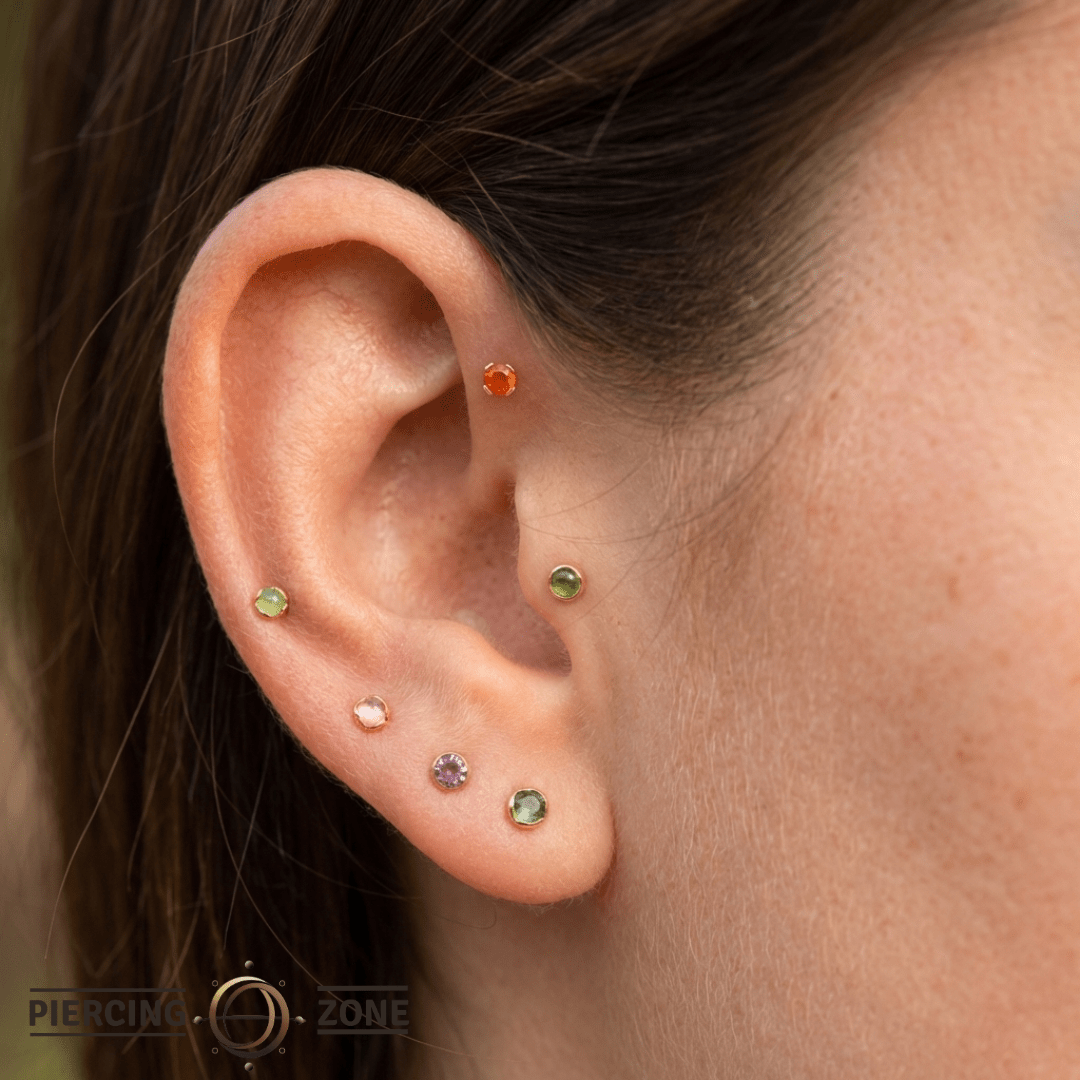 Peekaboo – Sandblasted Orange Garnet – 14K Gold Threadless End - piercing - zone.com