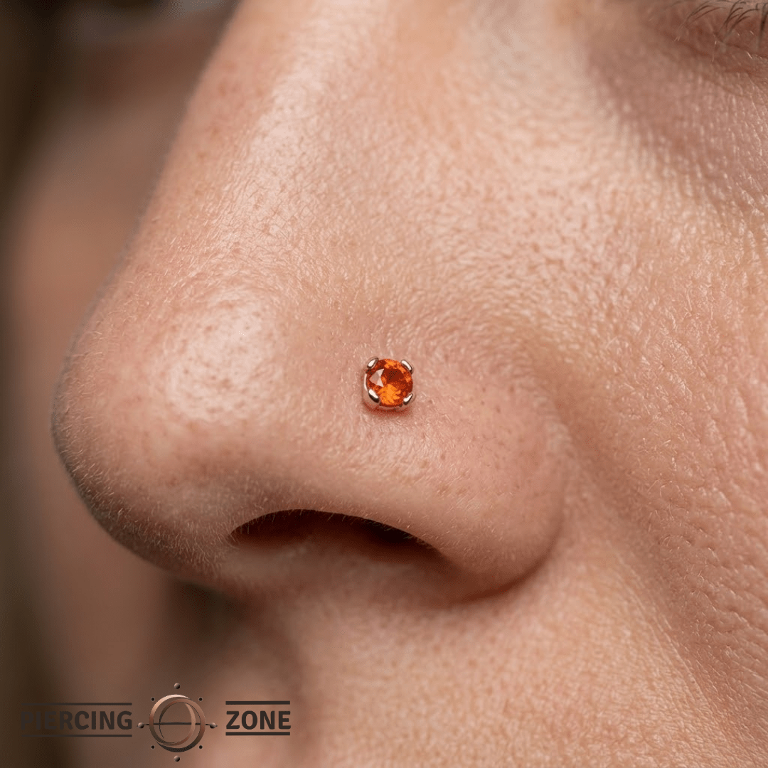 Peekaboo – Sandblasted Orange Garnet – 14K Gold Threadless End - piercing - zone.com
