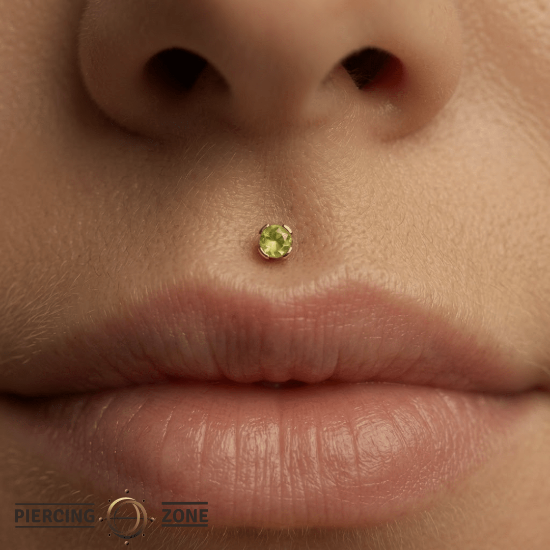 Peekaboo – Sandblasted Peridot – 14K Gold Threadless End - piercing - zone.com