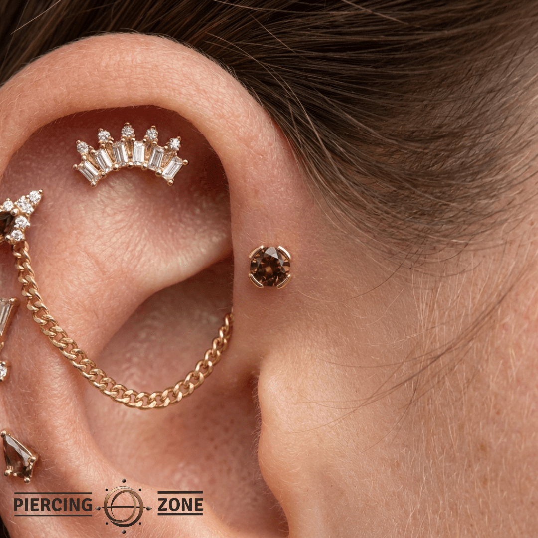 Peekaboo – Smoky Quartz Glow – 14K Gold Threadless End - piercing - zone.com