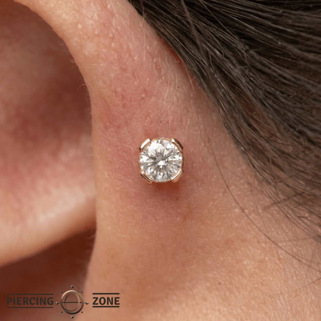 Peekaboo – White CZ Spark – 14K Gold Threadless End - piercing - zone.com